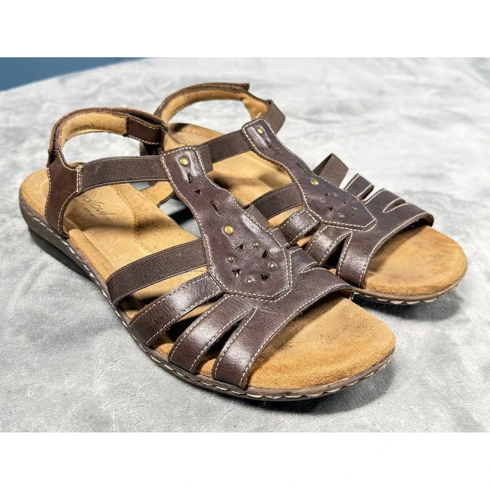 NaturalSoul by Naturalizer Sandals Womens 8.5 Brown Leather Gladiator Comfort